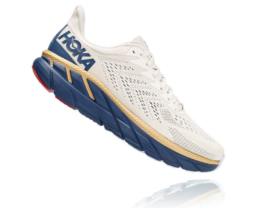 Hoka One One Running Shoes Mens White/Blue - Clifton 7 - 85190WKUI